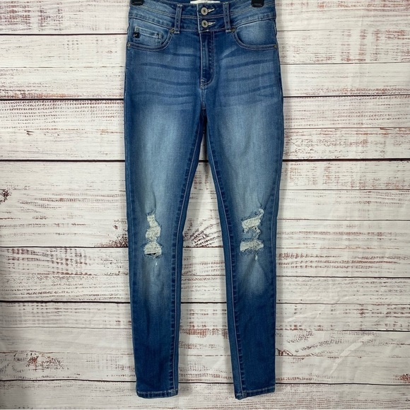 KANCAN distressed double‎ button stretch ripped casual size 3 skinny jeans - Picture 1 of 7